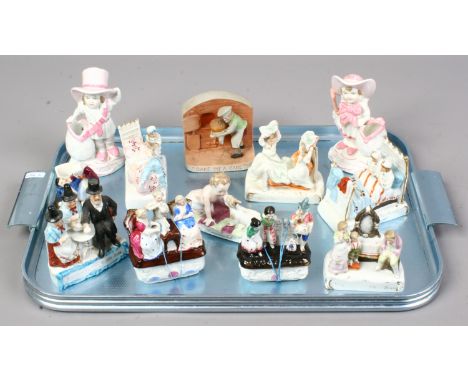 A tray lot of Victorian fairings and other continental porcelain along with two fairing trinket boxes.