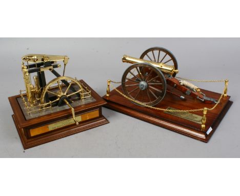 Two collectable models; The Official Civil War cannon model 1857 field gun, along with The Franklin Institute The Watts Steam