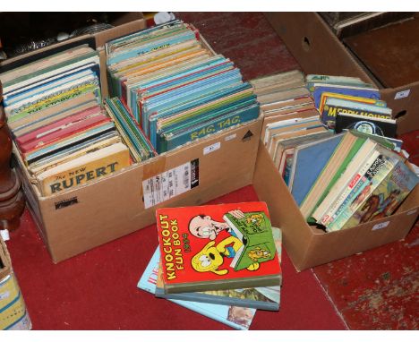 Two boxes of vintage children's hard back story books and annuals.