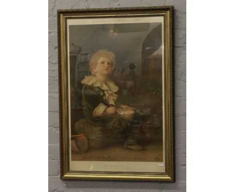 A gilt framed lithograph Pears advertising print 'Bubbles' by Sir John Everette Millais.