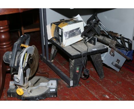 &nbsp;A collection of power tools, Wicks ceramic tile cutter, Direct - power drop saw, Ryobi router table, Tool - Tec electri