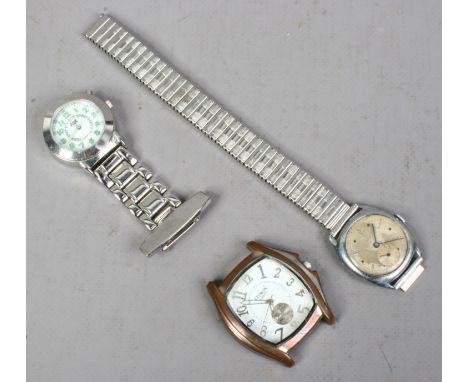 A Tudor stainless steel manual bracelet watch, nurses watch and a Citizen quartz dress watch.Condition report intended as a g