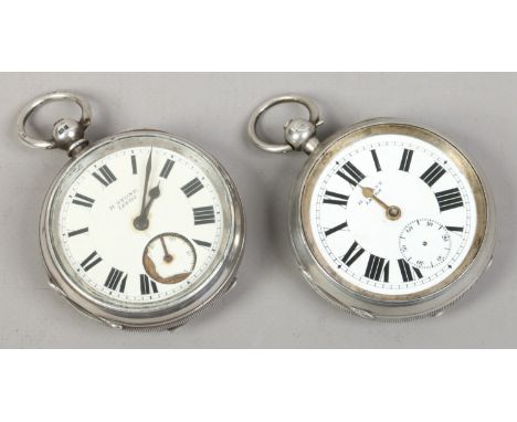 Two silver cased pocket watches with enamel dials and subsidiary seconds for spares or repair.