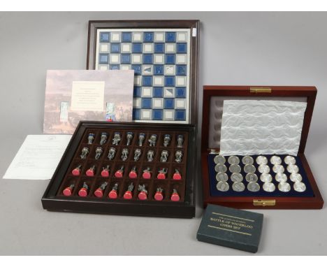 Franklin Mint The Battle of Waterloo chess set (with minor wear to the board) along with the cased checkers set.