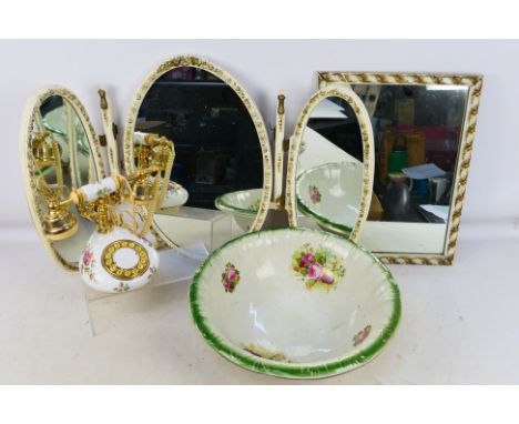A vintage wall mirror, further triptych mirror, a wash bowl and telephone. [W]

NOTE: IN HOUSE SHIPPING IS NOT AVAILABLE FOR 