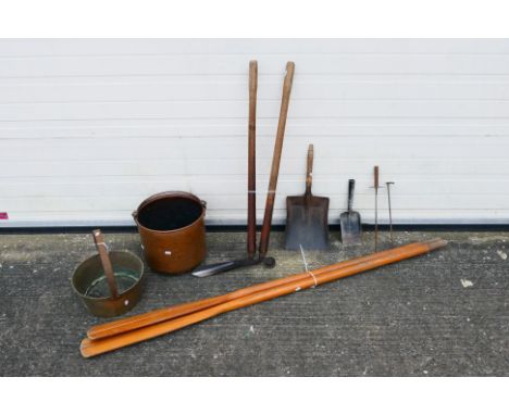 Lot to include vintage wooden oars, metalware and other. [3]. [W]