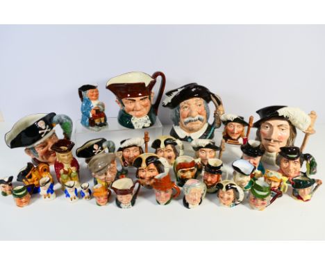 A collection of character and Toby jugs including Royal Doulton to include Long John Silver, Veteran Motorist, The Walrus & C