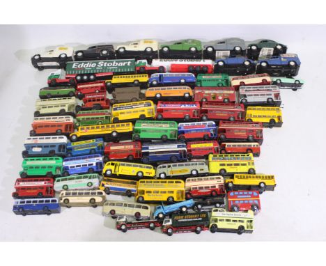 Corgi, Matchbox, Lledo, EFE, Dinky, Saico, Other - 58 x unboxed die-cast model buses, coaches, trucks, vans, cars - Lot inclu