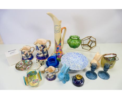 A quantity of ceramics and glassware to include a Chinese famille rose teacup and saucer, Royal Belvedere dog figure, Royal D