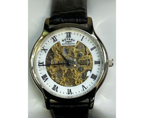 Rotary skeleton wristwatch with box & papers 