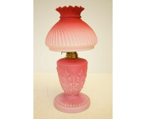 Victorian satin glass oil lamp, height 31cm