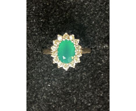 9ct gold set with green & white stones Size K
