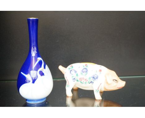 Chinese stem vase, height 22cm together with a quimper money bank