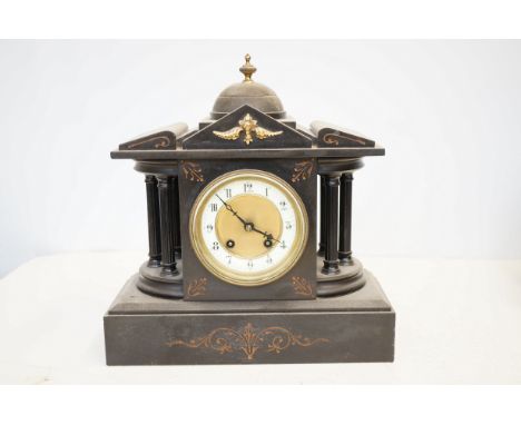 Victorian 6 pillar Belgian slate mantle clock 31cm 