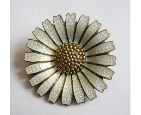 An Anton Michelsen for Georg Jensen Daisy Brooch, enamel on silver gilt in Georg Jensen box