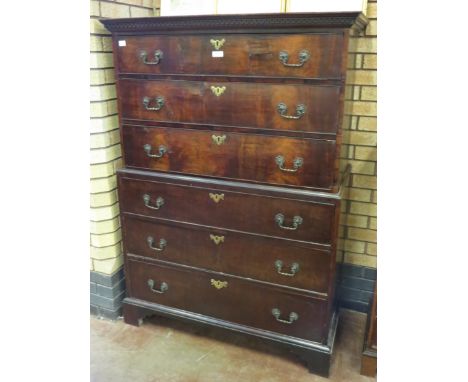 An 18th Century mahogany Chest on Chest of six long graduated drawers with Greek key frieze and bracket feet 5ft 2in H