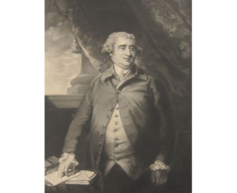 AFTER SIR JOSHUA REYNOLDS. Portrait of Charles James Fox, mezzotint engraving by J.Jones, unframed, 18 x 13 1/2 in; and three