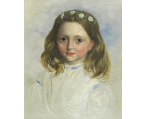 ENGLISH SCHOOL CIRCA 1860. Portrait of a young Girl, oil on canvas, 19 1/2 x 15 1/2 in; and a watercolour by Frederick J. Kno