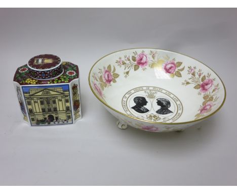 Ten various glass Paperweights including Caithness "Whirlpool", two Royal Worcester commemorative Tea Caddies and a Coalport 