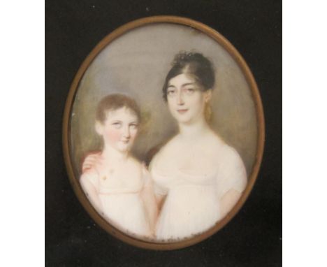 ENGLISH SCHOOL CIRCA 1810. Portrait miniature of Marianne Percy and her daughter, on ivory,oval, 4 1/2 x 4 in ; together with