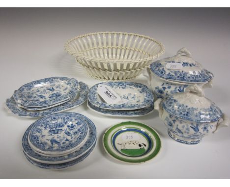 An early 19th Century part miniature blue and white Dinner Service, eleven pieces including tureens, covers and the ladle, a 