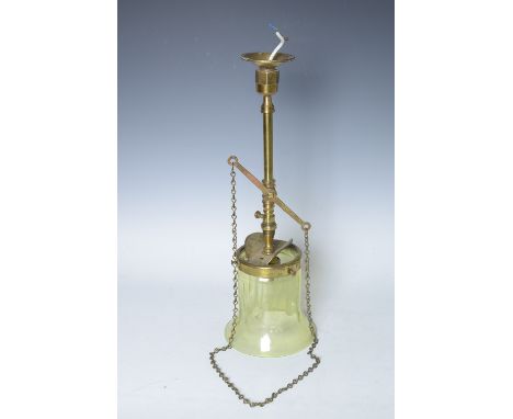 The "Everite" brass Hanging Lamp with vaseline glass shade