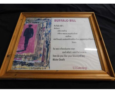 E E CUMMINGS, coloured print and poem 'Buffalo Bill', approx 460 x 560mm, f/g