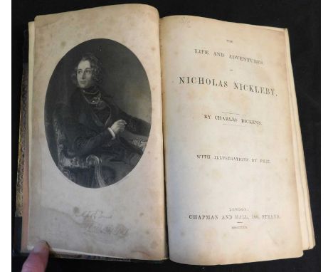 CHARLES DICKENS: THE LIFE AND ADVENTURES OF NICHOLAS NICKLEBY, ill H K Browne, London, Chapman &amp; Hall, 1839, 1st edition 