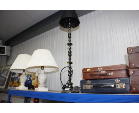 A silvered table lamp