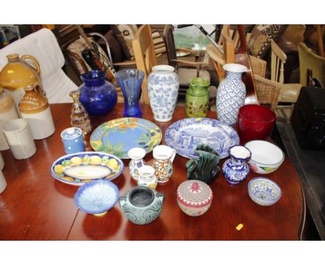 A Spode Italian blue ad white bowl, various vases and jugs etc.