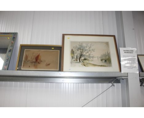 Jeremy King, pencil signed limited edition print; and a watercolour depicting a harbour scene