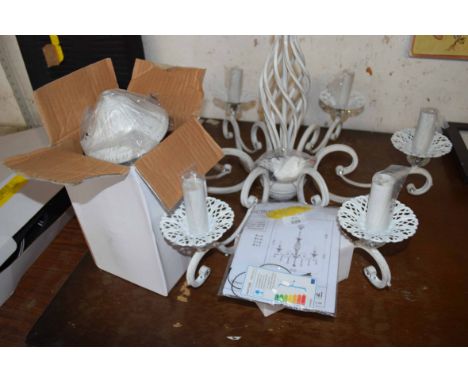 CHANDELIER STYLE WHITE PAINTED METAL CEILING LIGHT FITTING WITH SHADES