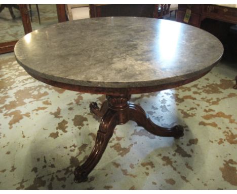 HOLLAND AND SONS CENTRE TABLE, 19th century mahogany circular grey marble, substantial tripod cabriole support, stamped 'Holl