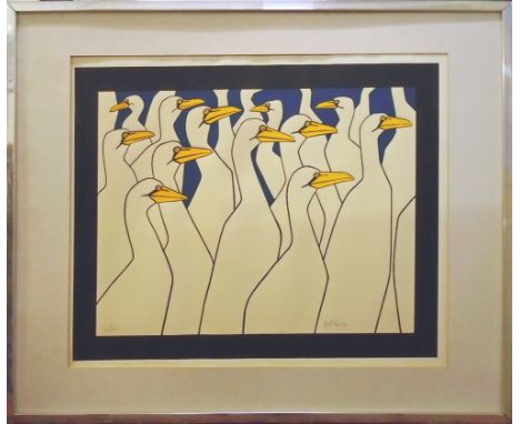 XXI CENTURY SCHOOL, 'Gannets', silkscreen print, 70cm x 90cm, signed lower right in pencil and numbered 30/72 lower left, fra