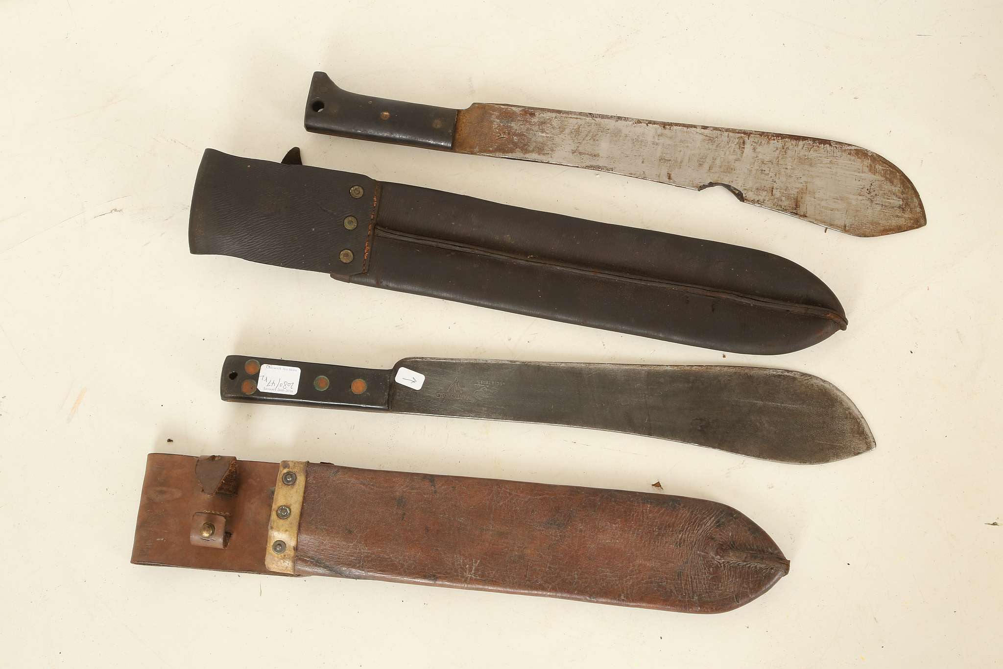 Machete; Legitimus Collins & Co USA 1940, 38cm blade, leather scabbard