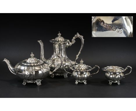 Elizabeth ll Sterling Silver Large and Impressive Four Piece Coffee and Tea Service of excellent design and proportions; hand