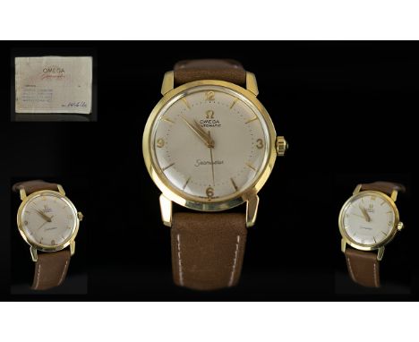 Omega - Seamaster Signed 1960's 18ct Gold Automatic Gents Vintage Wrist Watch, With Pearl Dial and Gold Markers. Signed to Di