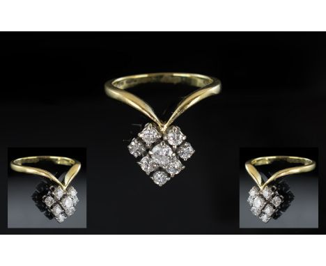 18ct Gold - Contemporary Designed Diamond Set Cluster Ring. Full Hallmark for 750 - 18ct. The Eight Modern Round Brilliant Cu