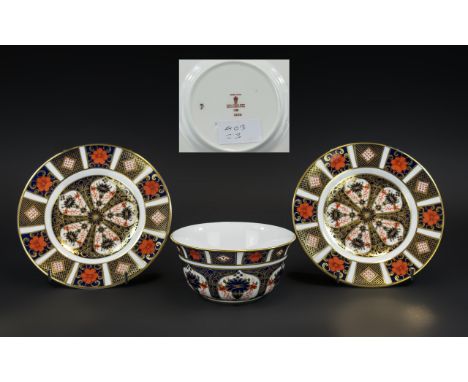 Royal Crown Derby Imari  Pattern 22ct Gold Single Band Large Sugar Bowl with a pair of matching side plates, pattern no.1128,