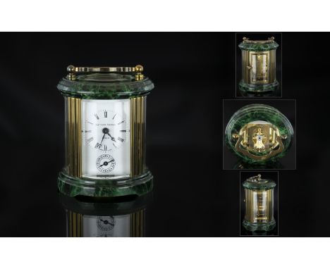 Matthew Norman of London - Miniature 8 Day Carriage Clock with Alarm Facility and Visible Lever Escapement, Curved Glass Pane