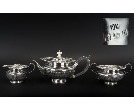 Edwardian Period Superb Quality Sterling Silver Tea for Two ( 3 ) Piece Tea Service, In a Paul Storr Design. Hallmark Birming
