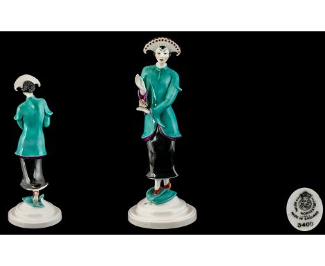 Royal Worcester Fine Hand Painted Porcelain Figure ' Chinoiserie - Female Figure ' RW3400. Modeller Agnes Pinder - Davis. Iss