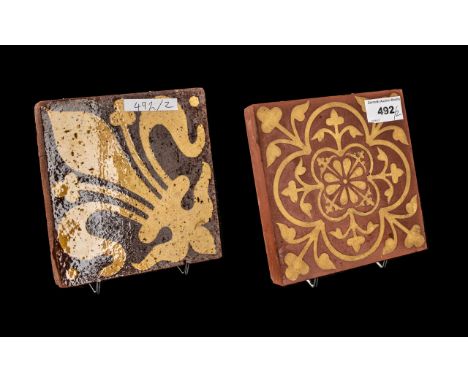 Godwin Large Encaustic Tile with a Pugin design, c1870, impressed to the back 'W.Godwin - Lugwardine, Hereford', 6 inches (15