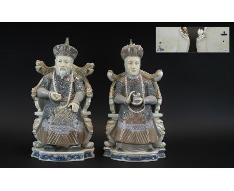 Lladro - Pair of Rare Large and Impressive Hand Painted Porcelain Figures ' Chinese Nobleman ' Model No 4916 and ' Chinese No