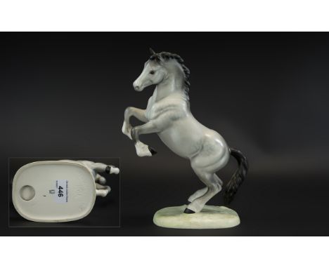 Beswick - Hand Painted Ceramic Figure ' Welsh Cob ( Rearing ) Matt Grey ' Model No 1014. Designer A. Gredington, Retired 1983