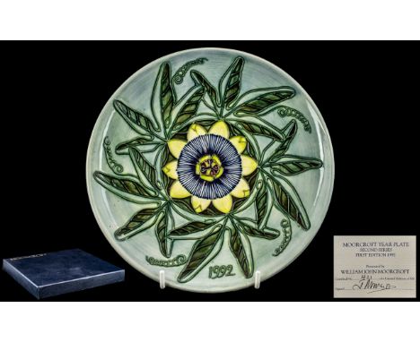 Moorcroft Year Plate - Second Series - First Edition 1992. This Cabinet Plate Is No 421 of 500 Only. Boxed, Designer Sally Tu