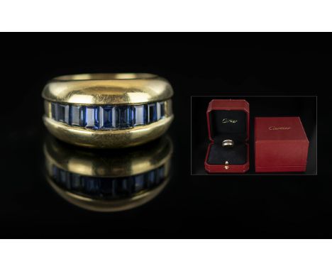 Cartier - Superb Quality 18ct Gold Dress Ring - Channel Set with Ceylon Blue Sapphires, Cartier Certificate No 968913, Also M