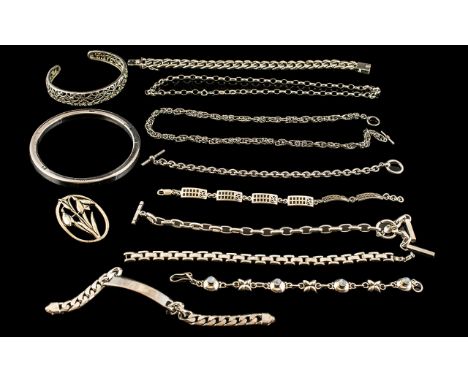 Excellent Collection of Vintage Sterling Silver Jewellery Items ( 12 ) Hallmarked Pieces, All In Excellent Condition, Include