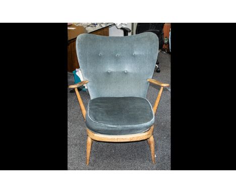 Ercol Windor Armchair, With a Padded Back and Seat and Open Arms of Traditional Shape. 