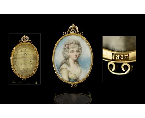 Richard Cosway Attributed 1742-1821 Handpainted Watercolour Portrait Miniature in ivory of Lady Isabella Hamilton mounted in 